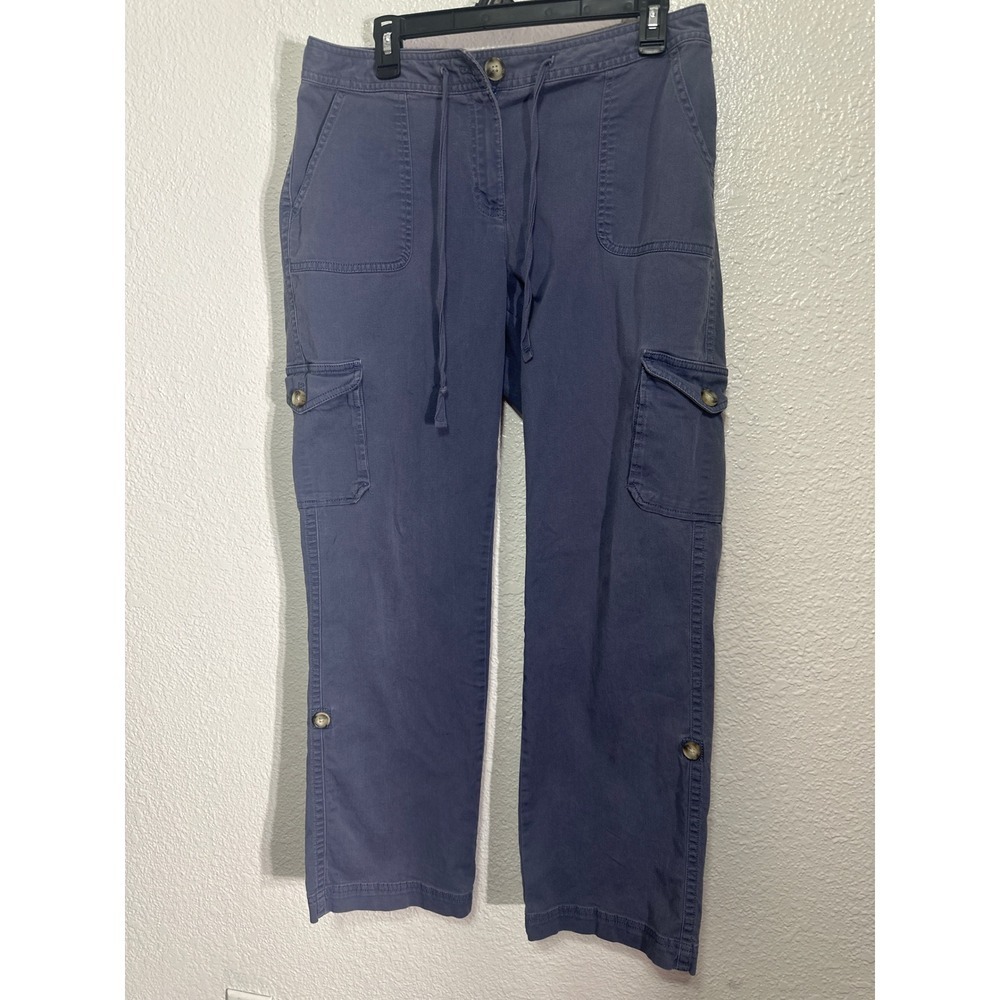 LLBean Favorite Fit Cargo Pants Womens Size 10 Reg Blue Drawstring Pockets